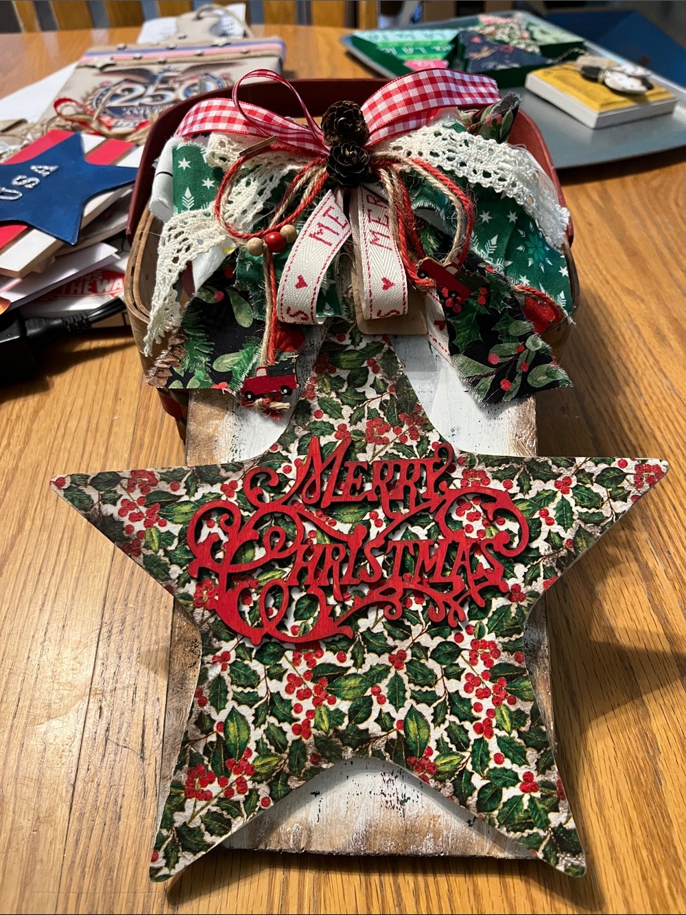 Holiday Star Wall Decor - Green & Red "Merry Christmas"